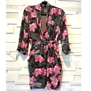 AQUA BLOOMINGDALES Floral Plunge Neck Petal Pink Tie Waist Dark Romance Dress M